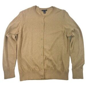 Tommy Hilfiger Pima Cotton Cardigan Button Round Neck Lightweight Tan Womens XL